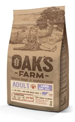 Сухой корм для собак мелких пород OAK'S FARM Grain Free Junior Small and Mini Breed Dogs (ягненок) (2 кг)