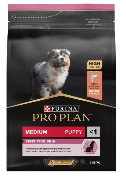 Сухой корм для щенков средних пород Pro Plan Sensitive Skin Medium Puppy (лосось,рис) (3 кг)