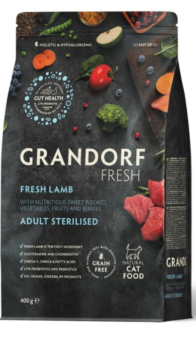 Сухой корм для стерилизованных кошек GRANDORF Fresh Lamb&Sweet Potato Adult STERILISED (ягнёнок, бат (400 гр)