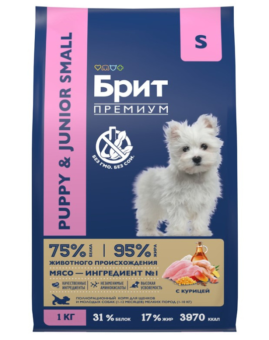 Сухой корм для щенков мелких пород Brit Premium Dog Puppy and Junior Small (курица) (1 кг)
