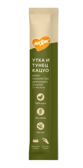 Крем-лакомство Мнямс для кошек с уткой и тунцом Кацуо (15 г х 4 шт.)