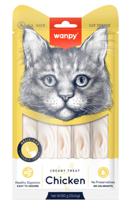 Лакомство для кошек Wanpy Cat Нежное пюре из курицы (5 шт х 14 г)