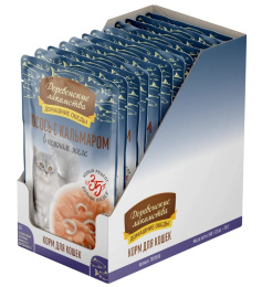 Влажный корм для кошек "Деревенские лакомства" Лосось с кальмаром в нежном желе