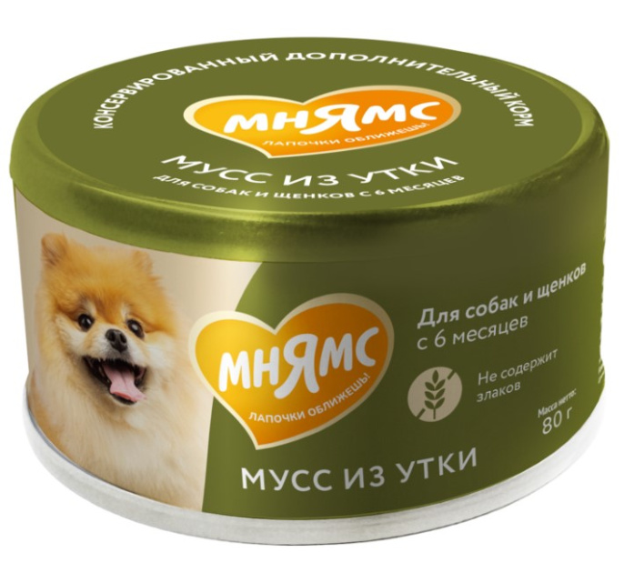 Влажный дополнительный корм для собак и щенков старше 6 месяцев Мнямс На каждый день Мусс из утки (80 гр.)