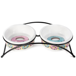 Миска керамическая на подставке "Пончики" 2*0.25 л (30231035)