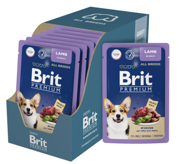 Brit Premium Пауч для взрослых собак всех пород (ягнёнок в соусе) (85 гр.)
