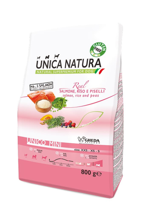 Сухой корм для собак Unica Natura Unico Mini (Лосось, рис и горох) (0.8 кг)
