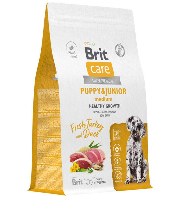 Сухой корм для щенков Brit Care Dog Puppy&Junior M Healthy Growth (индейка, утка) (3 кг)