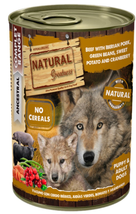 Консервы для собак Natural Greatness Puppy & Adult (говядина,свинина, стручковая фасоль) (400 гр.)