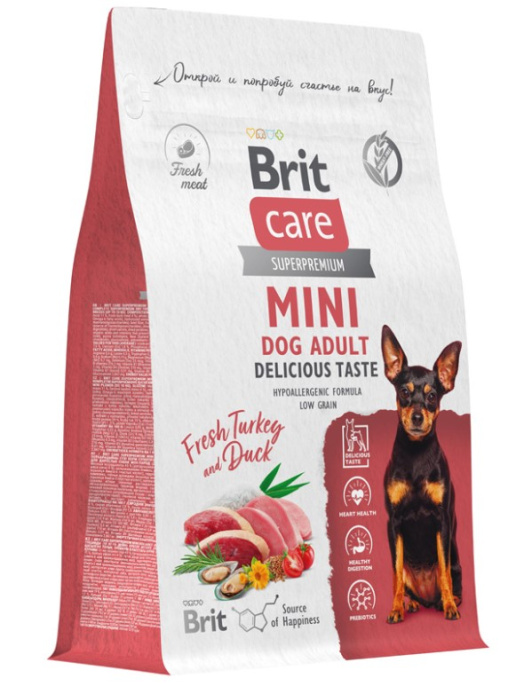 Brit Care Сухой корм для взрослых собак миниатюрных пород Delicious Taste (индейка, утка) (400 г)