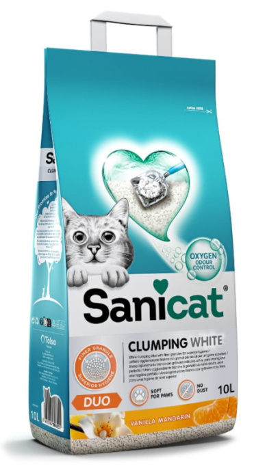 Наполнитель бентонитовый Sanicat Clumping White DUO (ваниль, мандарин) (10 л)