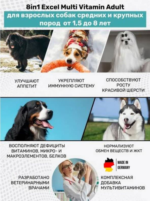 Мультивитамины для взрослых собак 8in1 Excel Multi Vitamin Adult (70 таб.)