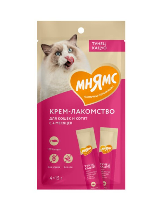 Крем-лакомство Мнямс для кошек с тунцом Кацуо (15 г х 4 шт.)