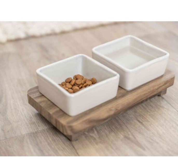 TRIXIE Набор мисок для кошек CityStyle, серый/коричневый (2 х 0,2 л/10 х 10 cм/24 х 4 х 12 см)