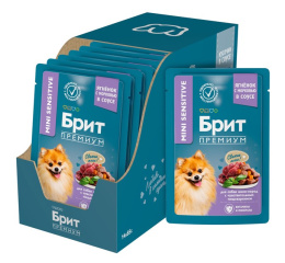 Влажный корм для собак мини пород с чувствительным пищеварением Brit Premium Dog (ягненок, морковь)