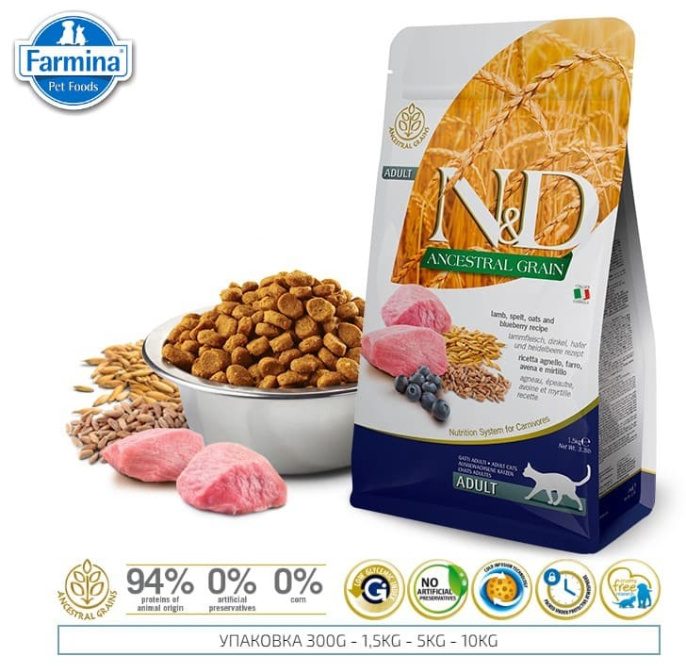 Сухой корм для кошек Farmina N&D Ancestral LG Cat Lamb & Blueberry Adult (5 кг)