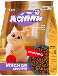 Сухой корм для кошек Хаппи Лаппи Adult Cat (мясное ассорти)