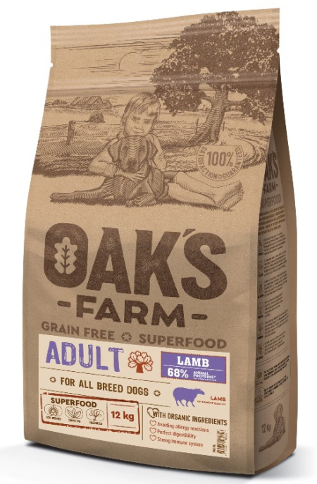 Сухой корм для собак OAK'S FARM Grain Free Adult All Breed Dogs (ягненок) (12 кг)