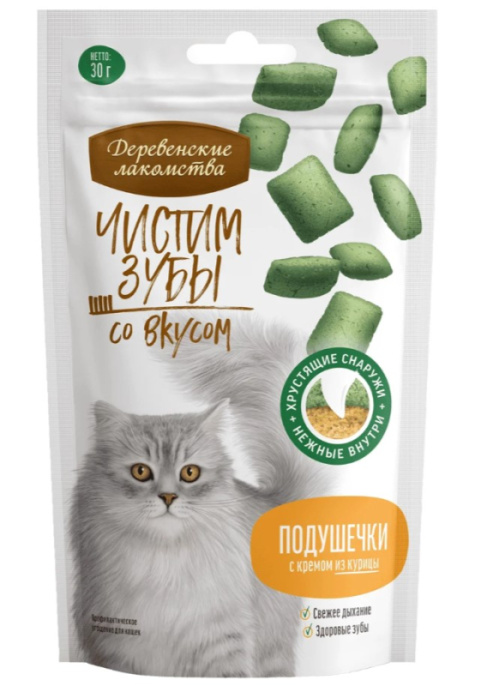 Деревенские лакомства для кошек Зубочистики Чистим зубы с кремом из курицы (30 гр.)