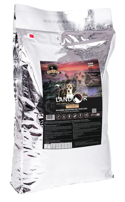 Сухой корм для щенков LANDOR Dog Puppy All Breed (утка, рис) (1 кг)