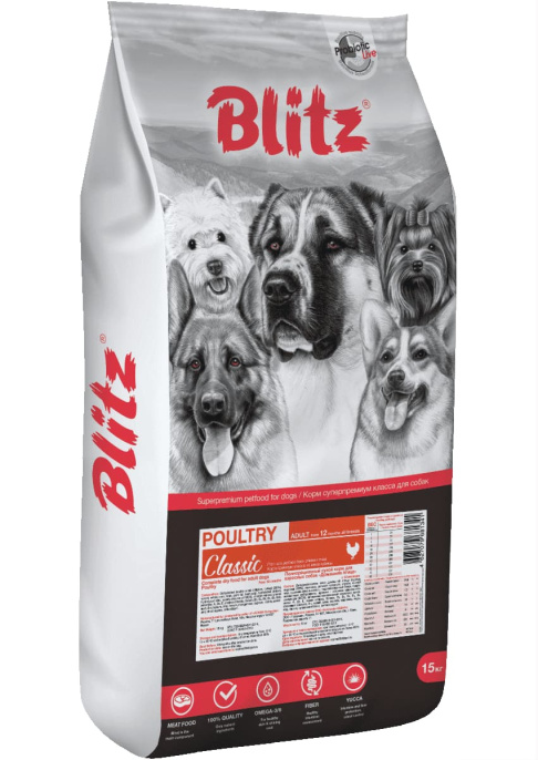 Сухой корм для собак Blitz Classic Poultry Adult Dog All Breeds (домашняя птица) (15 кг)