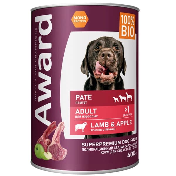 Паштет для собак Award Dog (ягненок с яблоком) (400 гр.)