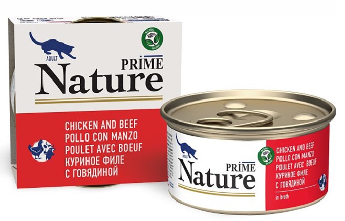 Консервы для кошек PRIME NATURE Adult Cat в бульоне (куриное филе, говядина) (85 гр)