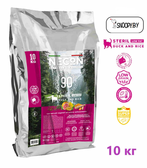 Сухой корм для кошек Necon Natural Wellness Low Fat Sterilized (утка, рис) (10 кг)