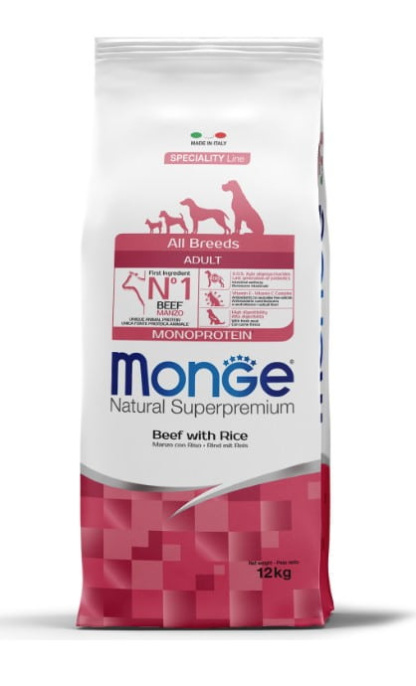 Сухой корм для собак Monge Dog Monoprotein Adult All Breeds (говядина, рис) (12 кг)