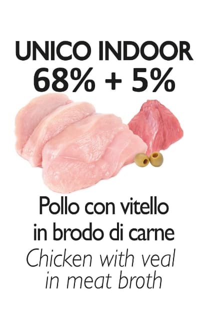 Консервы для кошек Unica Natura UNICO INDOOR Филе курицы с телятиной и оливками (70 гр)