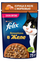 Влажный корм для кошек Felix Sensations в желе (курица, морковь)