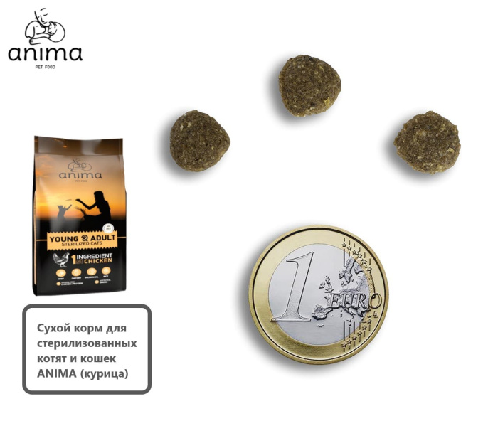 Сухой корм для стерилизованных котят и кошек ANIMA (курица) (10 кг)