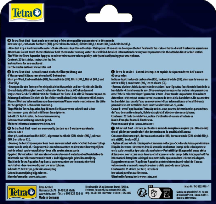 Тестовые полоски для определения качества воды Tetra Test 6 in 1 (25 шт.)