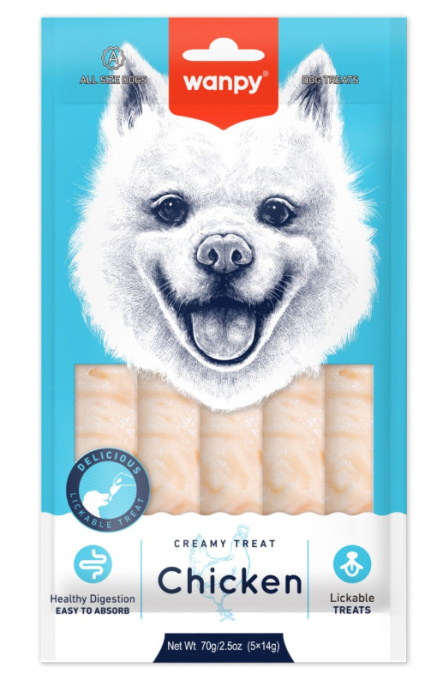 Лакомство-крем для собак Wanpy Dog Нежное крем-пюре из курицы (70 гр)