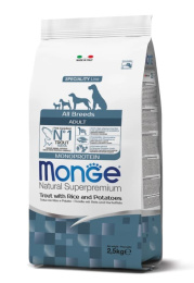 Сухой корм для собак Monge Dog Monoprotein Adult All Breeds (форель, рис)