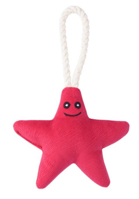 Игрушка для собак мелких и средних пород Mr.Kranch Звездочка с канатом и пищалкой 26х16х5см (Ярко-розовая)