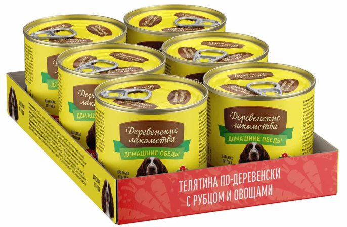 Консервы для собак Деревенские лакомства "Домашние обеды телятина по-деревенски рубец и овощи (240 гр.)