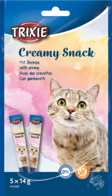 Лакомство для кошек Сливочная закуска с тунцом и креветкой TRIXIE Creamy Snacks (5 × 14 г)