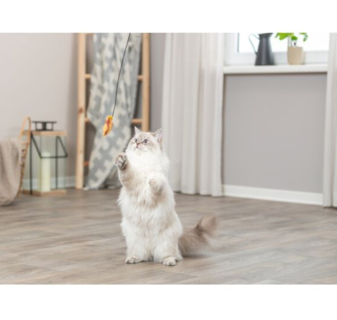 TRIXIE Игрушка для кошек Удочка-дразнилка с плюшевой рыбкой, 46 см