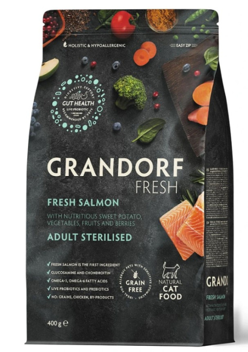 Сухой корм для стерилизованных кошек GRANDORF Fresh Salmon&Sweet Potato Adult STERILISED (лосось, ба (400 гр)