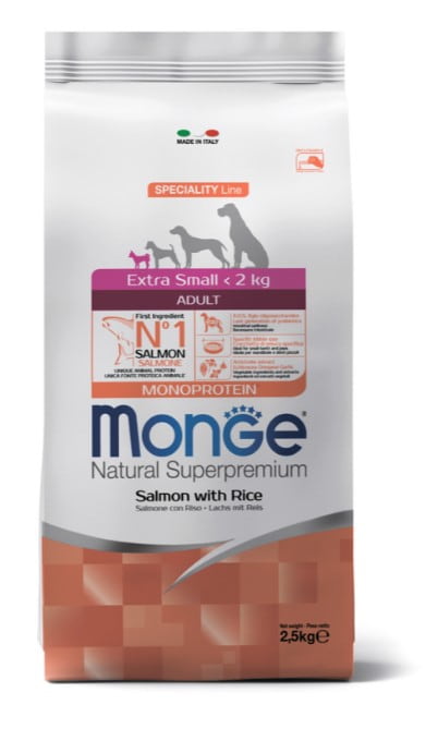 Сухой корм для собак Monge Dog Monoprotein Extra Small Adult (лосось, рис) (800 гр.)