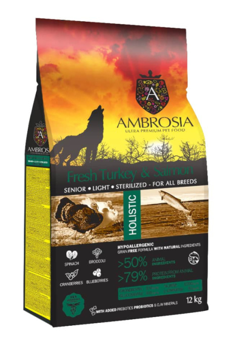 Сухой корм для собак Ambrosia Grain Free Dog Adult Light (индейка, лосось) (12 кг)