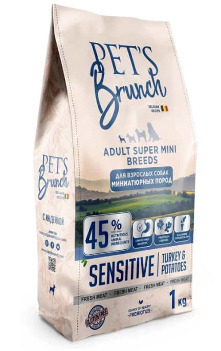 Сухой корм для собак миниатюрных пород Pet's Brunch Adult Super Mini Breeds (индейка, картофель) (1 кг)