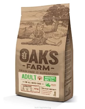 Сухой корм для собак OAK'S FARM Grain Free Adult All Breed Dogs (домашняя птица) (12 кг)