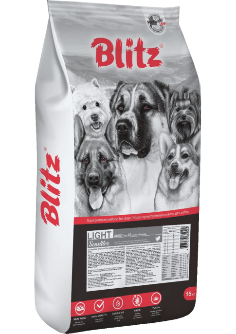 Сухой корм для собак Blitz Sensitive Light & Fit Adult Dog All Breeds (индейка) (1,8 кг)