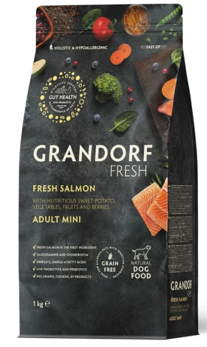 Сухой корм для собак мелких пород GRANDORF Fresh Salmon&Sweet Potato Adult MINI BREEDS (лосось, бата (1 кг)