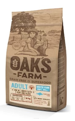 Сухой корм для кошек OAK'S FARM Grain Free Adult Cat (белая рыба) (400 гр)