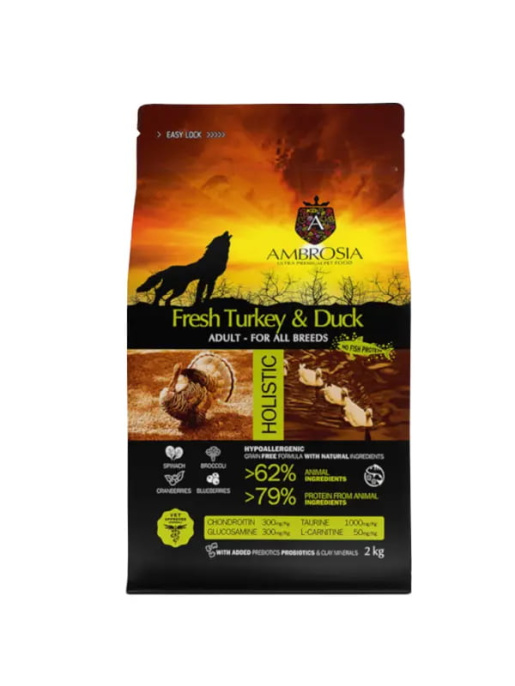 Сухой корм для собак Ambrosia Grain Free Dog Adult All Breed (индейка, утка) (2 кг)