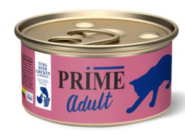 Консервы для кошек PRIME Adult Cat в собственном соку (тунец, курица, папайя)