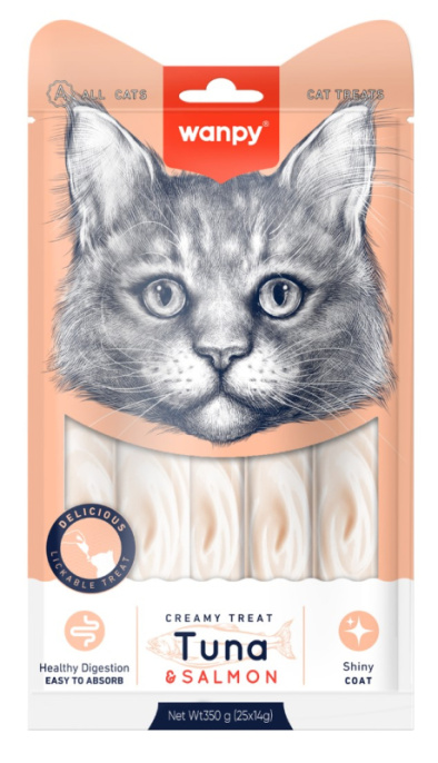 Лакомство для кошек Wanpy Cat Нежное пюре из тунца и лосося (5 шт х 14 гр)